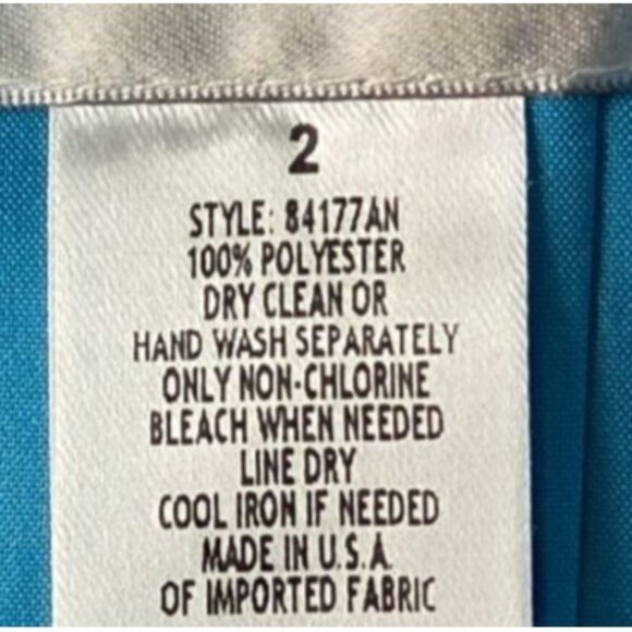 David's Bridal 84177 Y Neck Charmeuse Teal Blue Satin Bubble Hem Dress Size 2 - Picture 6 of 6